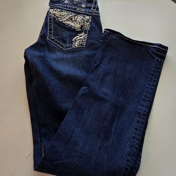 Miss Me Dark Blue Jeans with Gold and Silver Embellishments - Picture 2 of 4
